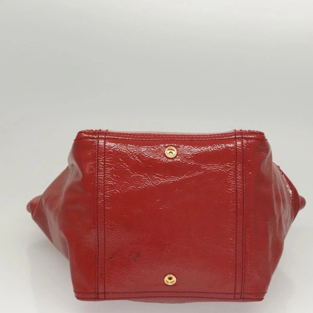 SAINT LAURENT Downtown Shoulder Bag Enamel Red Gold Auth sw465 - Picture 7 of 16